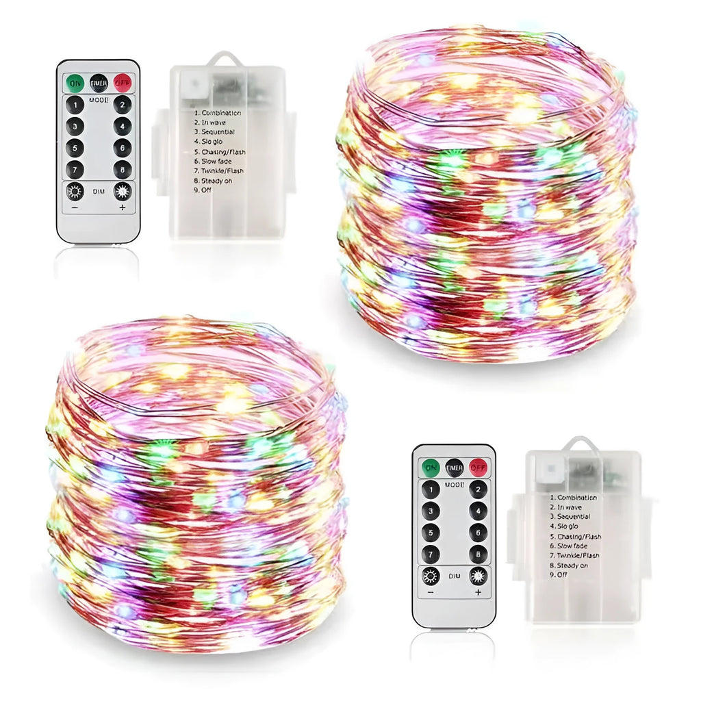 Copper wire string light with 120 LED bulbs in twelve metre length for outdoor decoration
