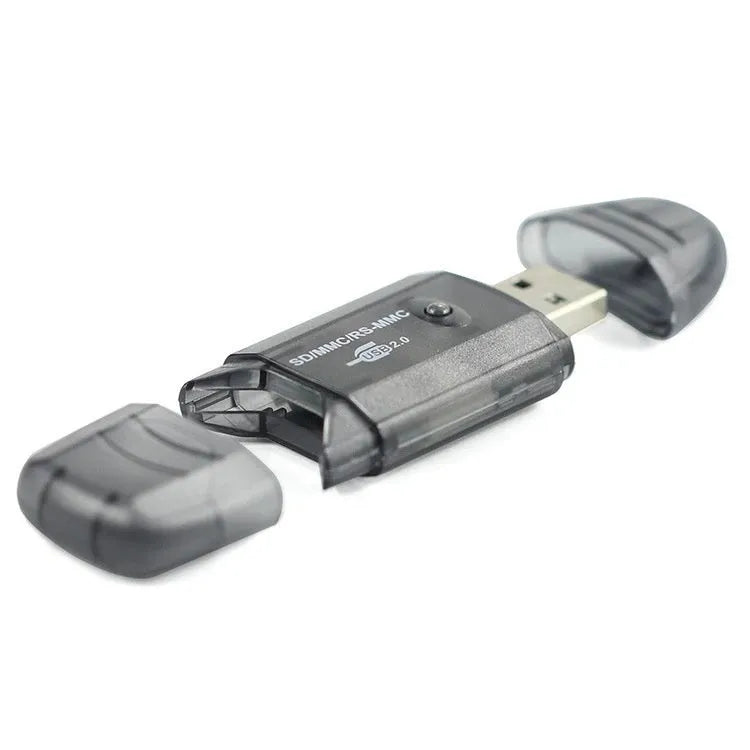 Creative transparent USB card reader with LED light option and included card holder.