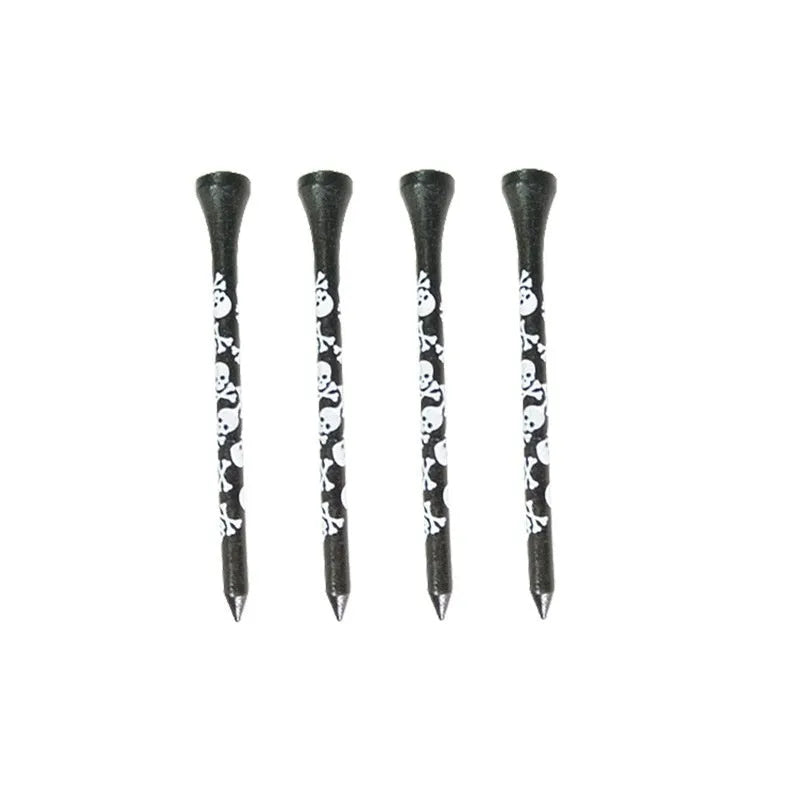 Black skull print bamboo golf dowel pins in 70mm and 83mm sizes, set of 10 spike accessories