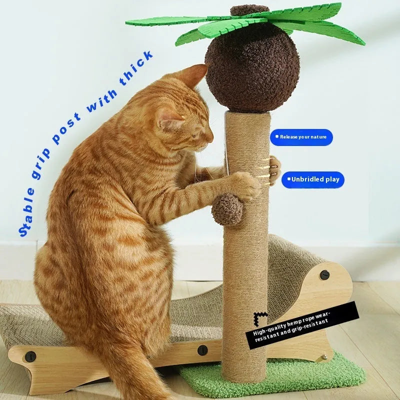 Wooden beach chair cat climbing frame with a hemp mat seat and integrated scratch board.