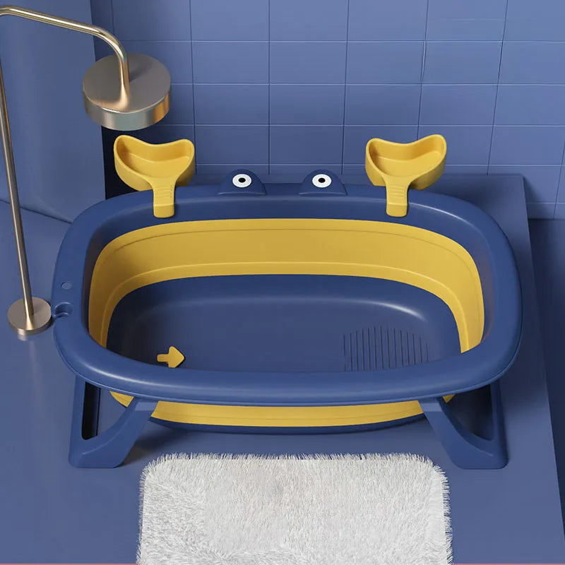 Blue foldable plastic pet tub for small dogs and cats, shown collapsed and open.