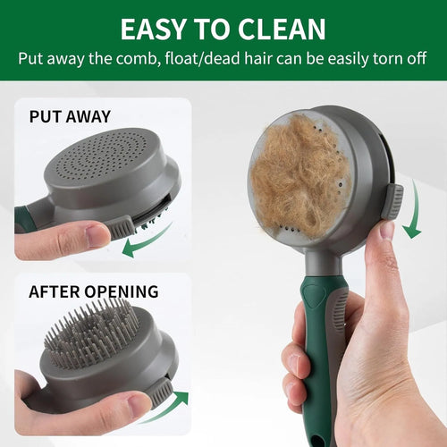 Green and pink dual-sided pet grooming brush with slicker brush and silicone massage pins