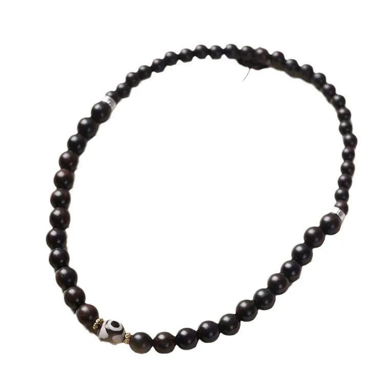 Tibetan ebony wood beads bracelet with 8mm beads and adjustable knot closure
