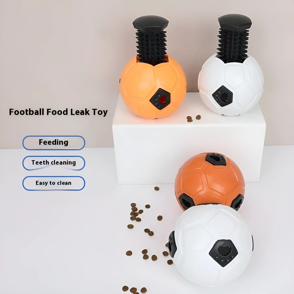 TPR dog toy ball in orange colour showing hollow design with optional teeth cleaning stick