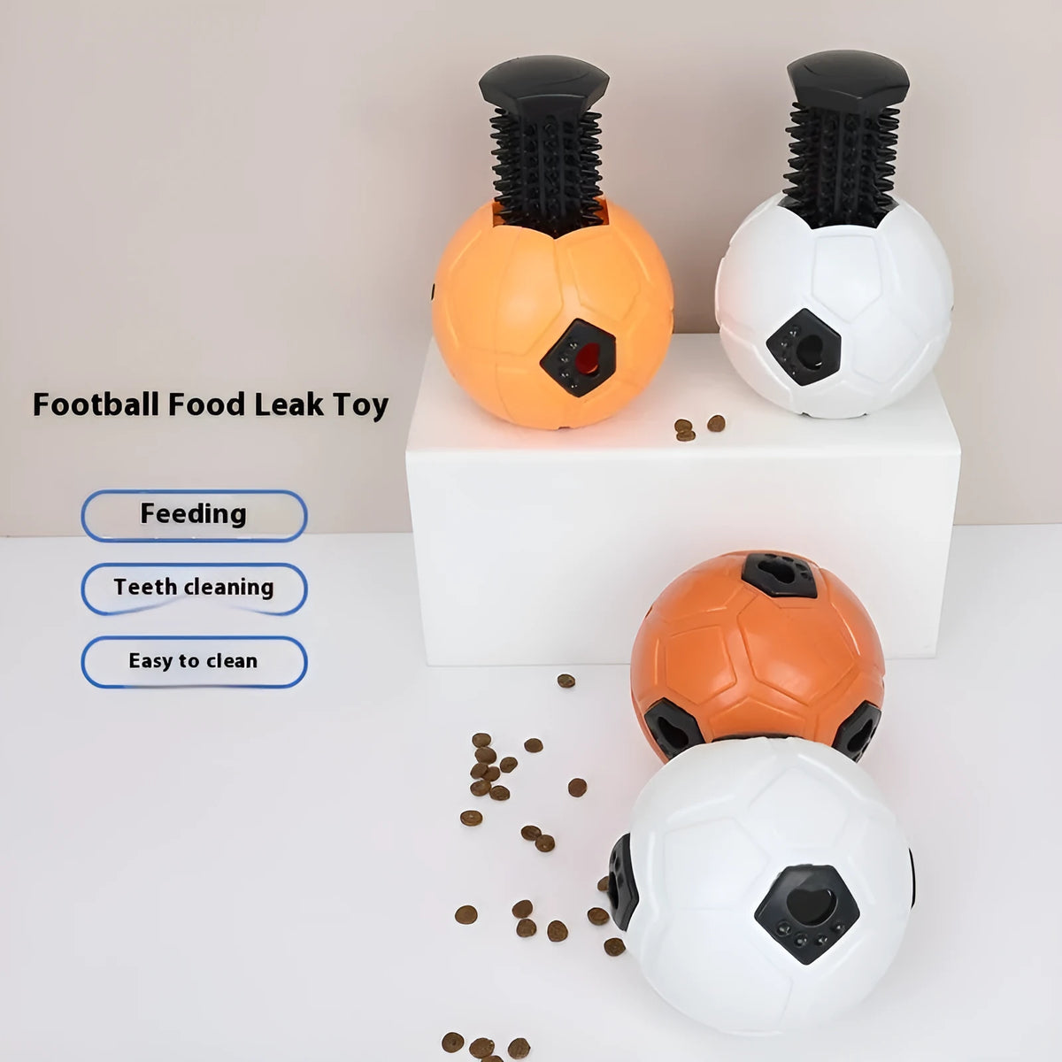 TPR dog toy ball in orange colour showing hollow design with optional teeth cleaning stick
