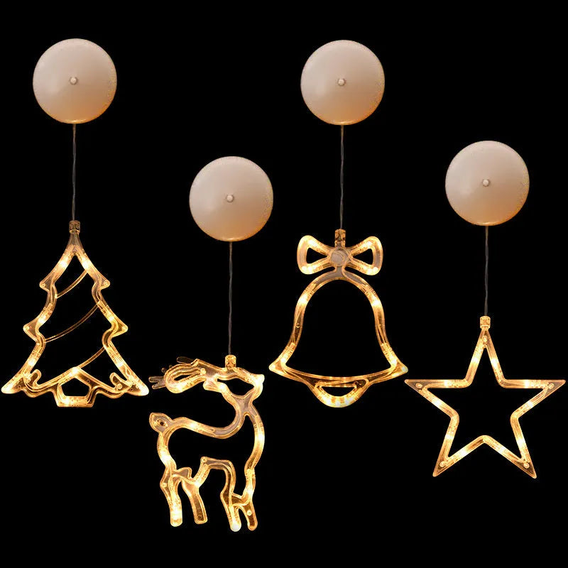 Christmas LED suction cup light featuring a Santa Claus shape on a window, with 10 warm white LED beads