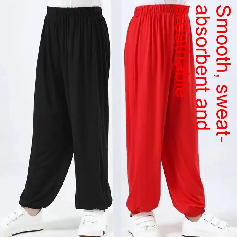 Children's black high-elasticity Sanda practice pants made from Lycra for martial arts training