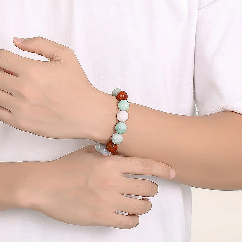 Women's Myanmar jade bracelet with three-colour 13mm round beads and certificate