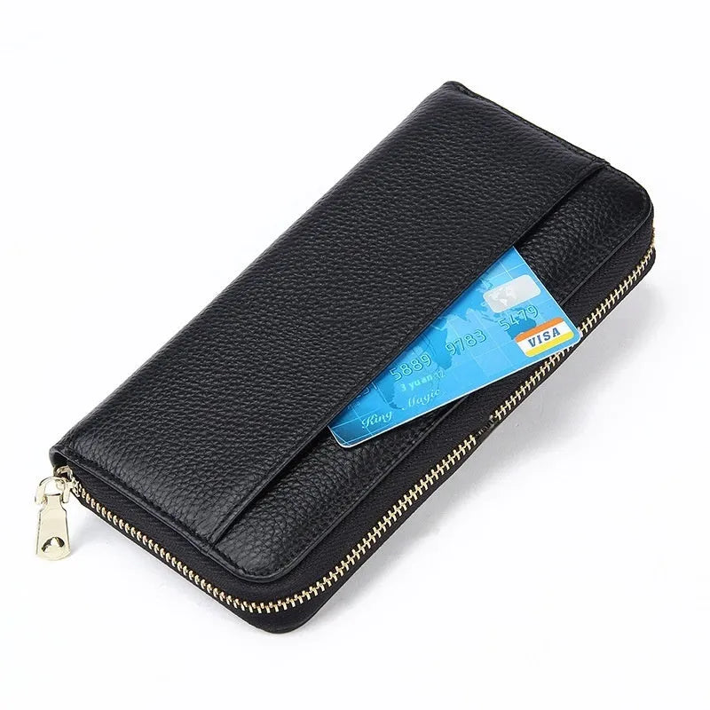 Genuine leather long wallet for women in choice of solid colours, showing large capacity design
