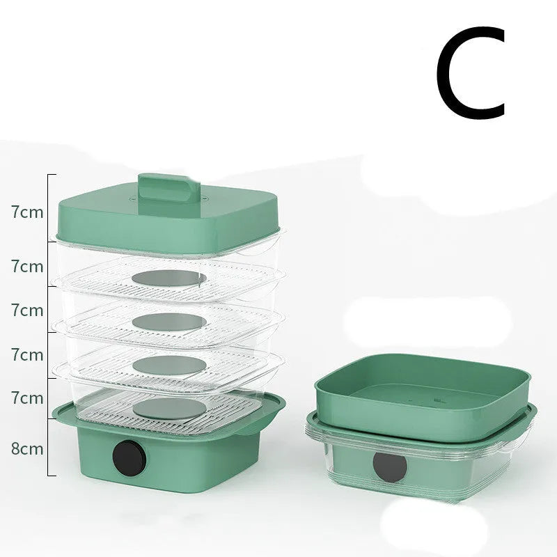 Plastic multi-layer dish cover in white with temperature display on dining table
