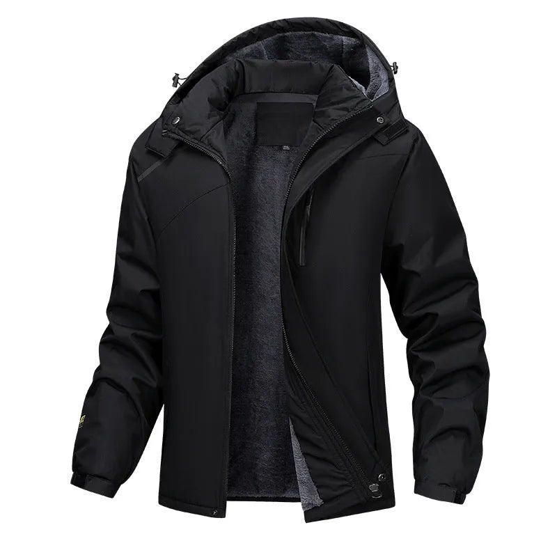 Men's plus size waterproof winter coat in Army Green with hooded design and loose fit