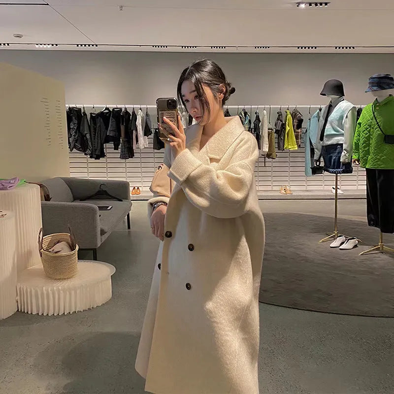 Women's High-Grade Woolen Coat Long Sleeve Conventional Sleeve Coat Black Apricot Camel Size S M L XL 2XL for Everyday Wear
