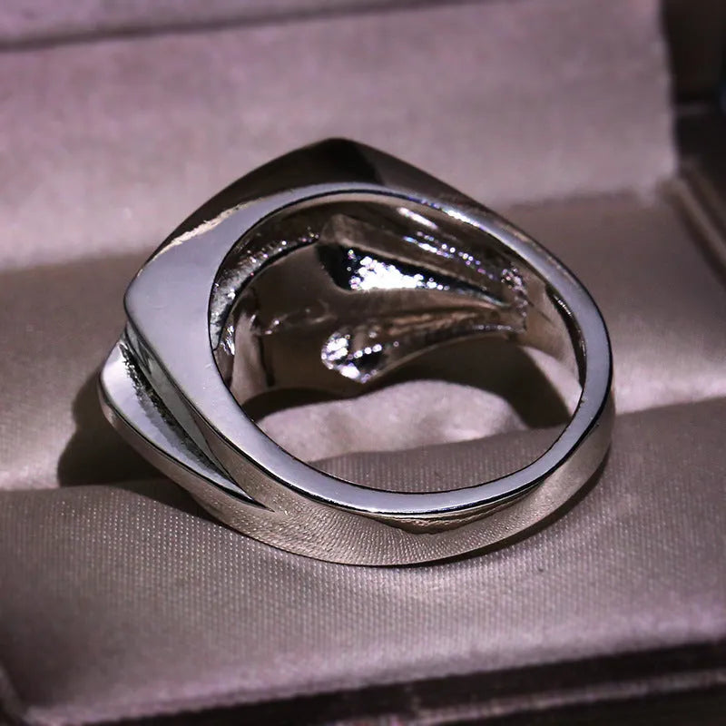 Women's geometric three-dimensional half-edge heart ring with micro inlaid zircon in brass electrical degree white steel