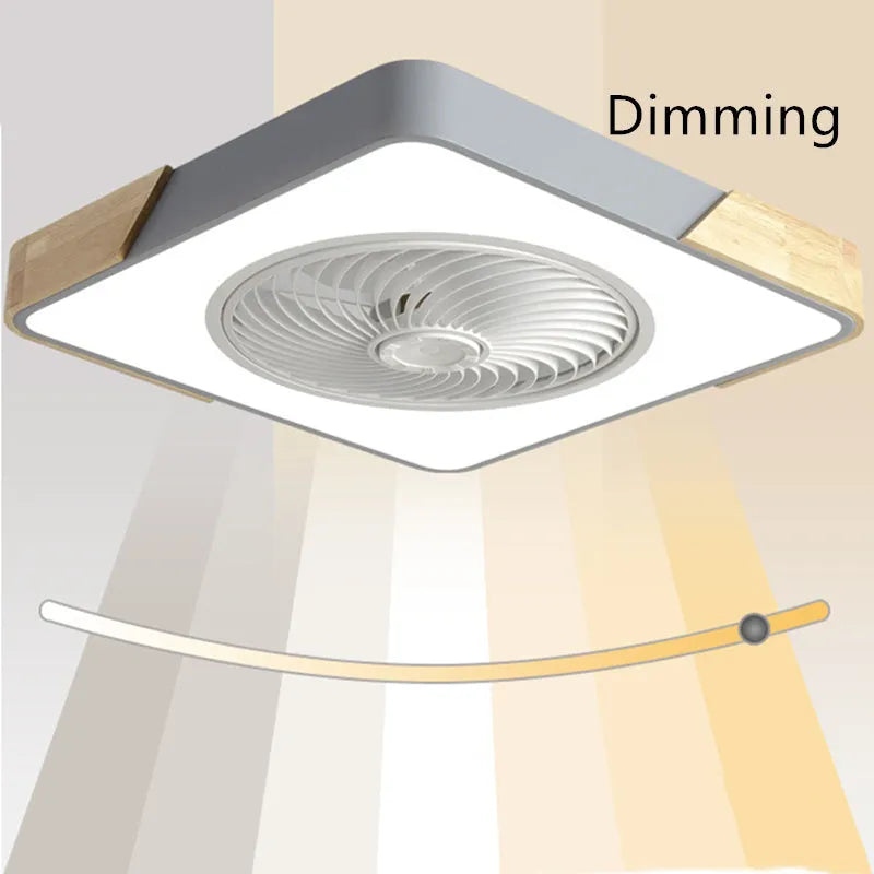 Modern ceiling fan with light 500mm wrought iron round LED shade remote control black