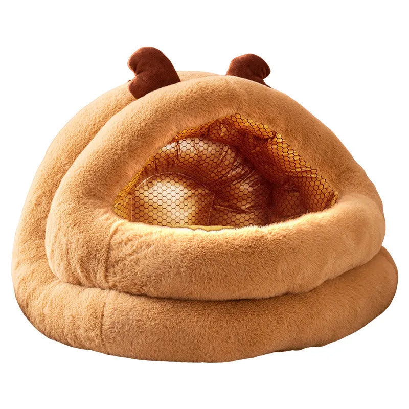 Semi-closed graphene material cloth dog kennel in coffee elk colour, M size
