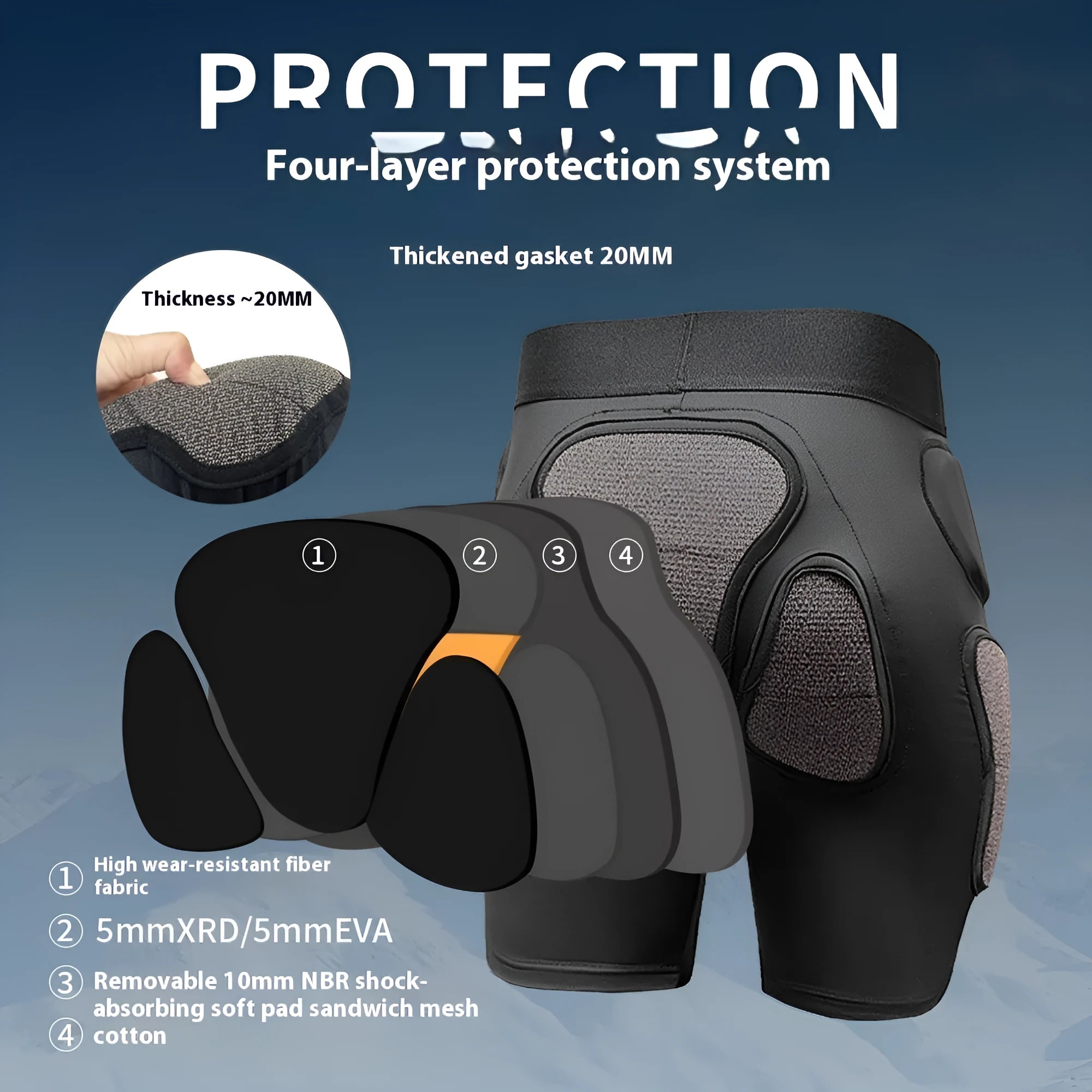X-ray diffraction skiing protective hip and knee pads in sizes S M L XL for winter and action sports