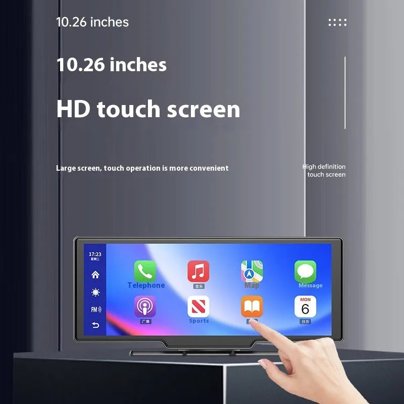 10-inch car touch screen display with Apple CarPlay and front/rear recording cameras