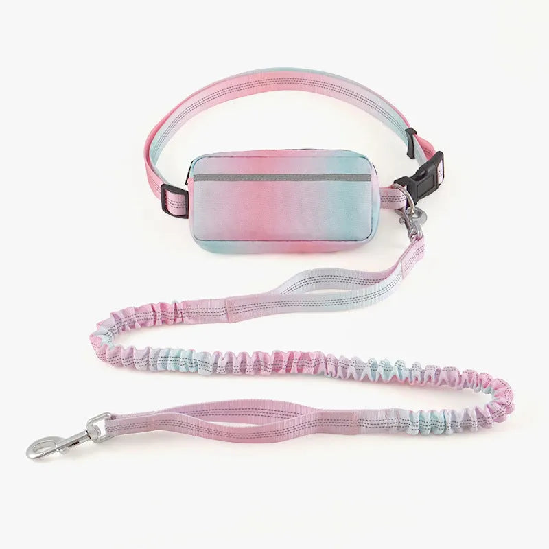 Hands free dog leash with waist belt, adjustable 120-183cm polyester traction rope, blue green pink or red
