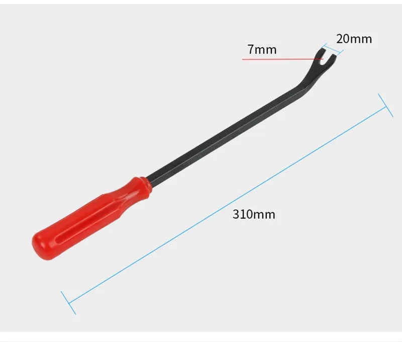 Red steel handle automotive door panel clip driver tool for General Motors vehicles