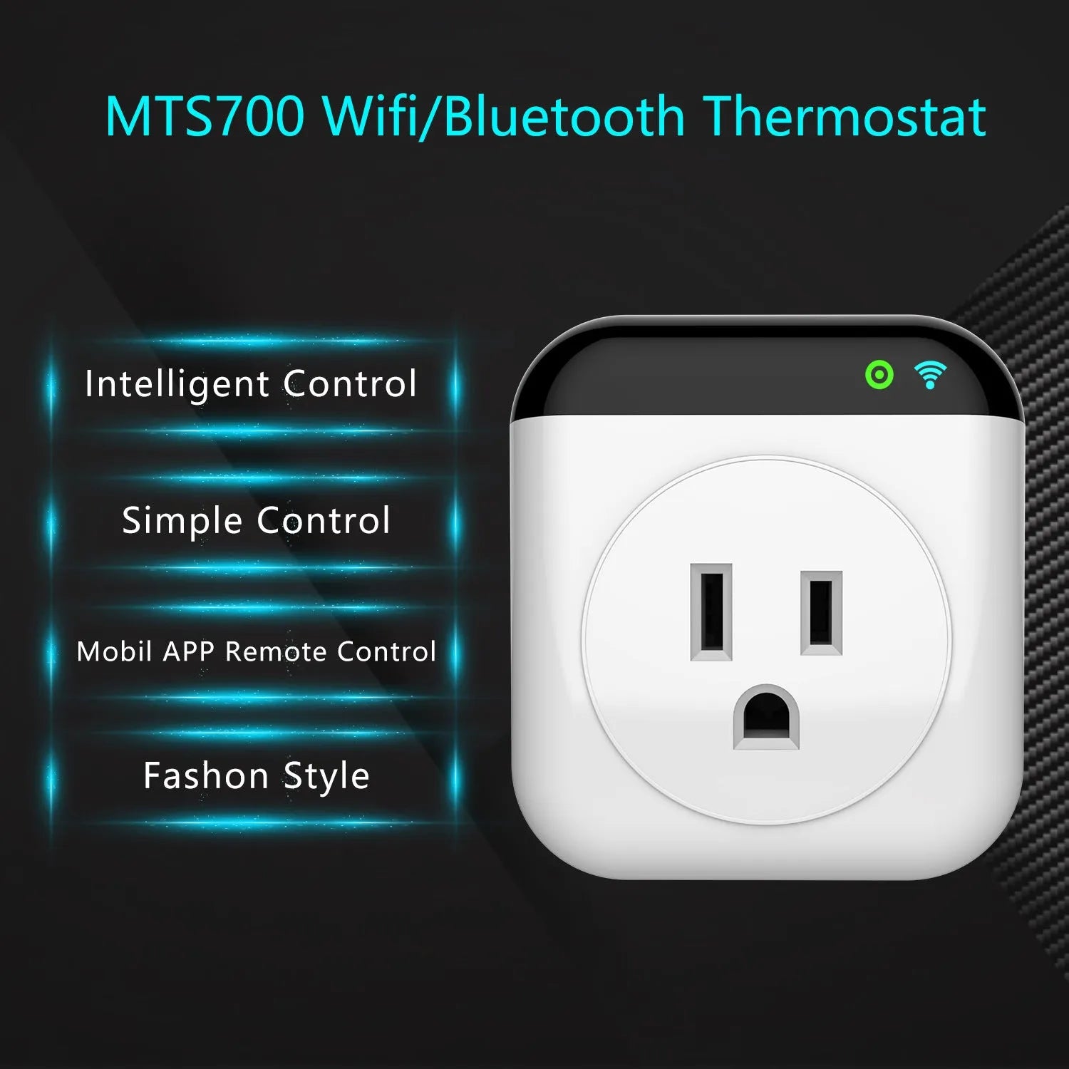 White Tuya smart temperature control socket with three holes and a separate temperature sensor probe.