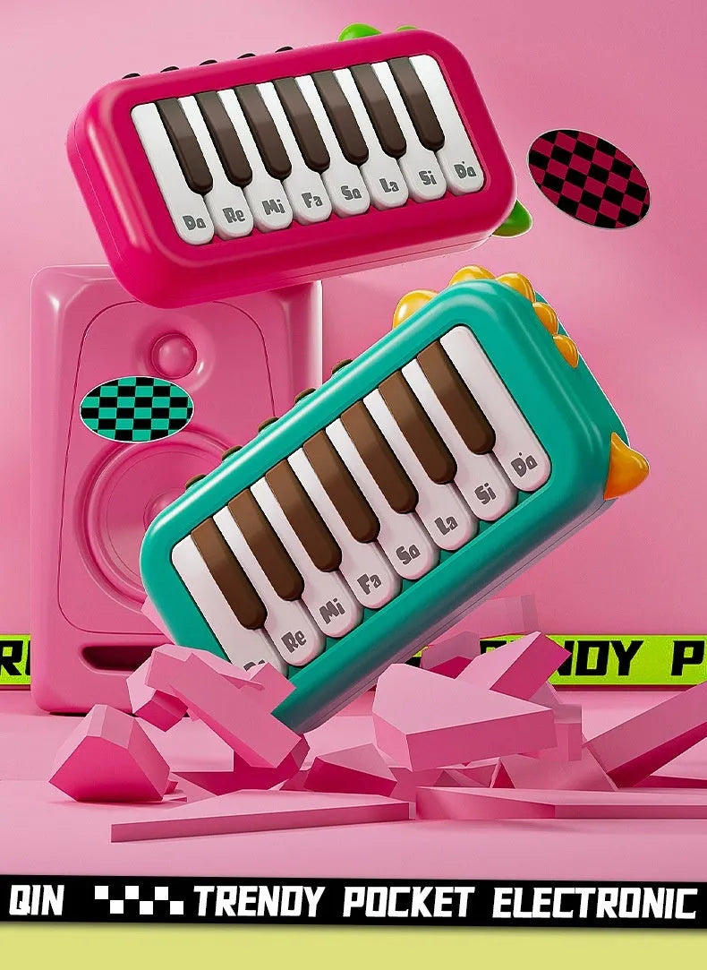 Baby pocket electronic keyboard with little piano pattern in green plastic design