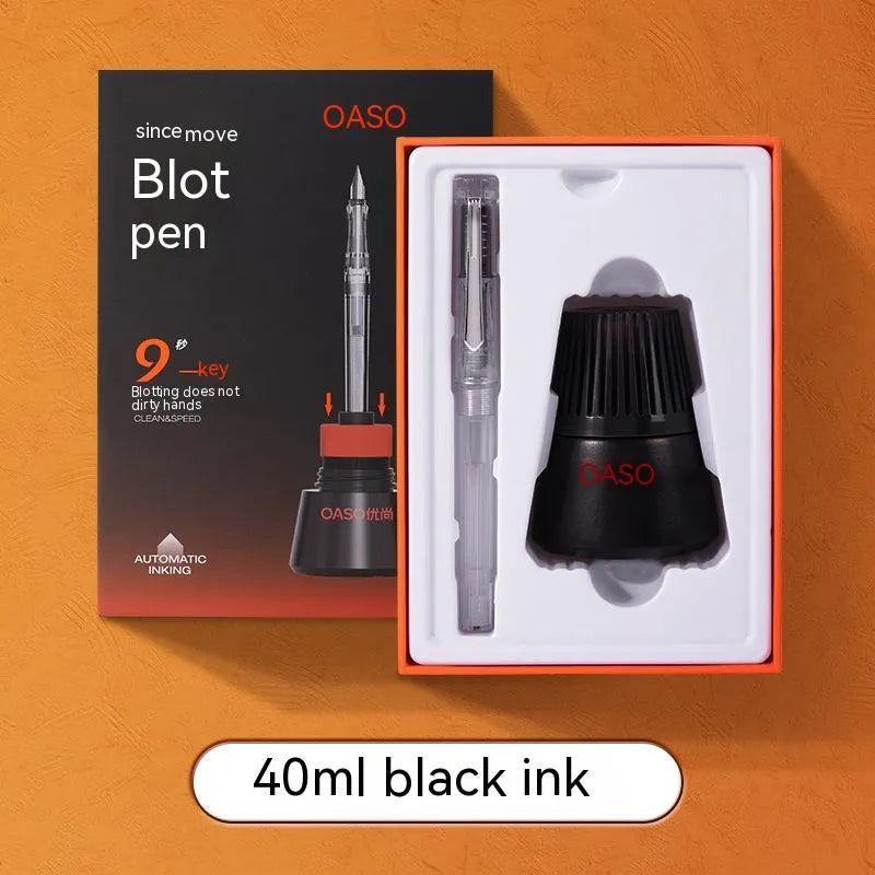 Automatic suction pen set with plastic shell, 0.5mm or 0.38mm nib option, ink feeder, and handbag