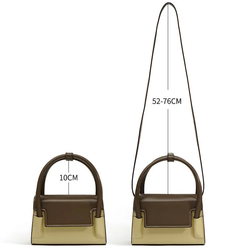 Cowhide leather tote crossbody shoulder bag, 18cm length, adjustable 52cm-76cm strap, Beige Brown Black Silver