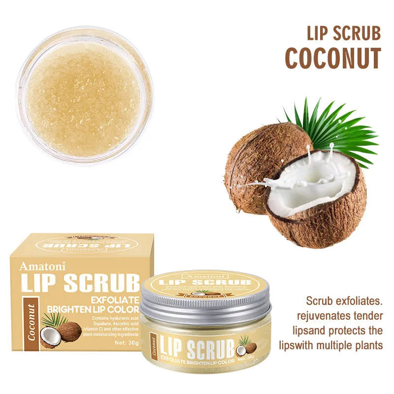 Amatoni 30g fruit flavour lip scrub cream in coconut, raspberry, vanilla or watermelon