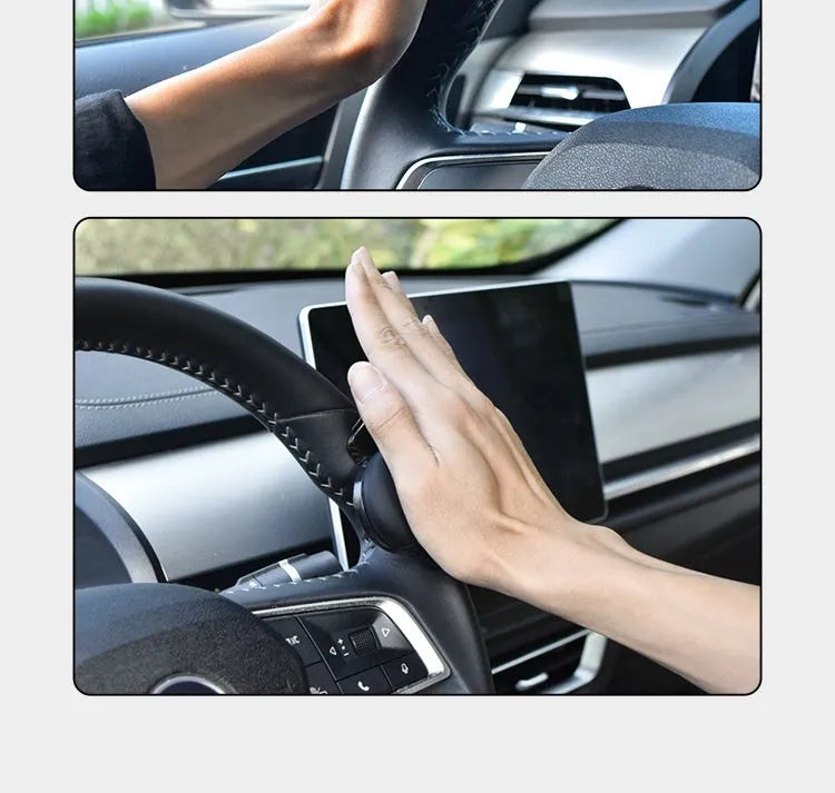 Black silicone steering wheel assist ball with metal bearing booster for single-hand driving