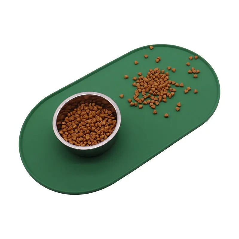 Silicone waterproof cat feeding placemat in beige colour showing placement beneath food bowl