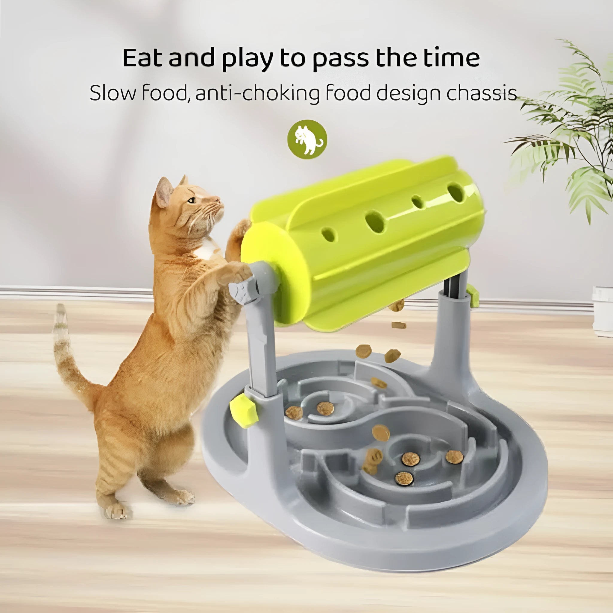 Interactive pet puzzle feeder bowl with adjustable height in blue, green and pink colour options