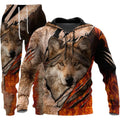 3D wolf print men's hooded tracksuit in air layer fabric, front view, size M to 6XL available