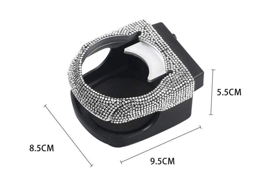 Car air vent cup holder bracket with rhinestone decoration in white diamond pattern