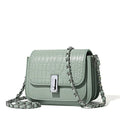 Women's black PU chain shoulder bag with horizontal square design showing mobile phone pocket