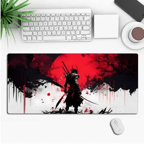Custom anime print gaming mouse pad with non-slip rubber cloth base on a desk.