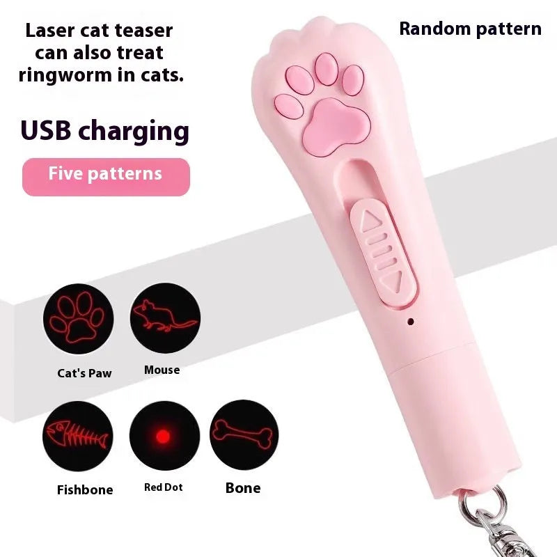 Plastic cat pen light charging toy in cream white, pink or sky blue colours with self-hi relieving stuffy feature