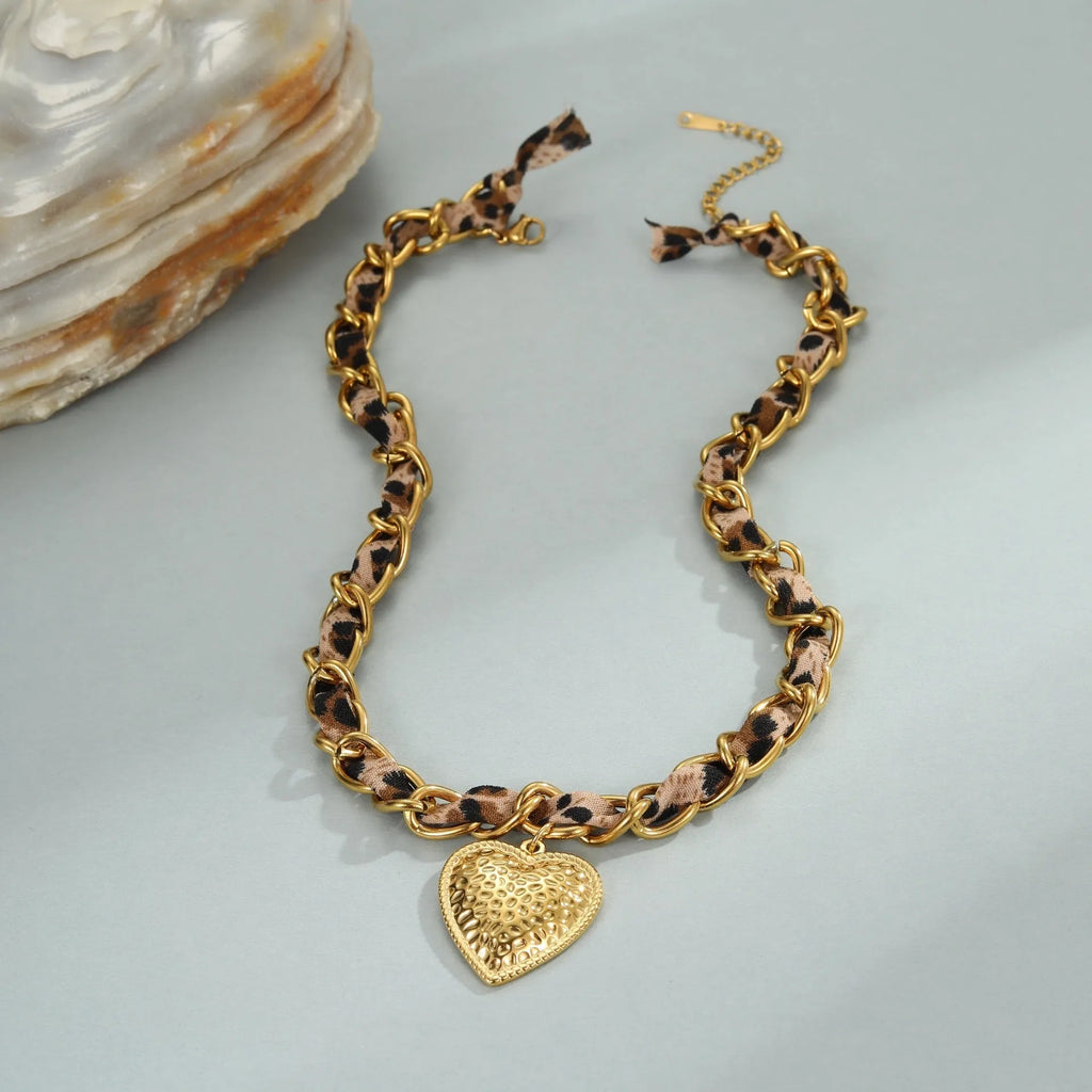 Leopard Love stainless steel necklace with geometric pendant on 18K gold electroplated chain