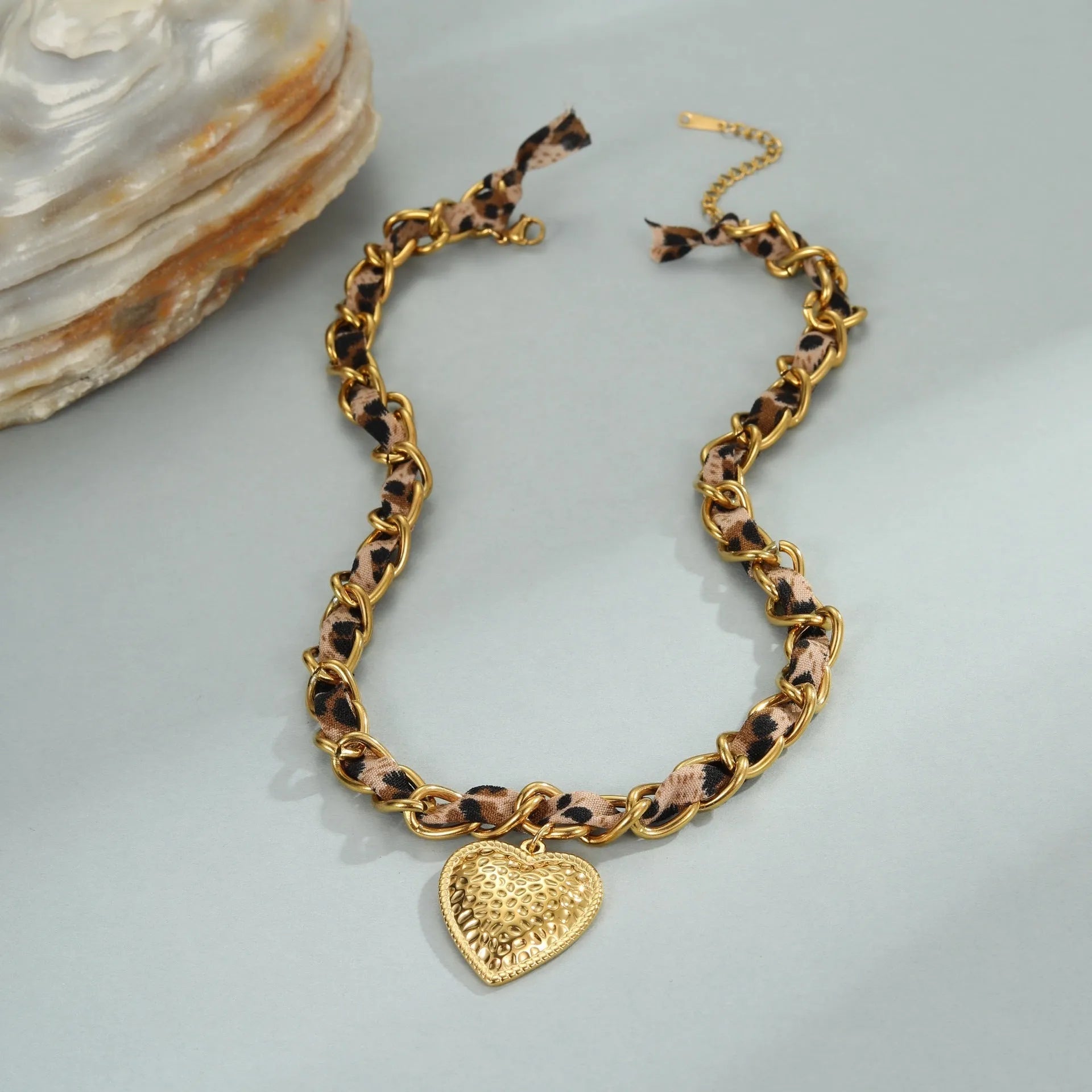 Leopard Love stainless steel necklace with geometric pendant on 18K gold electroplated chain