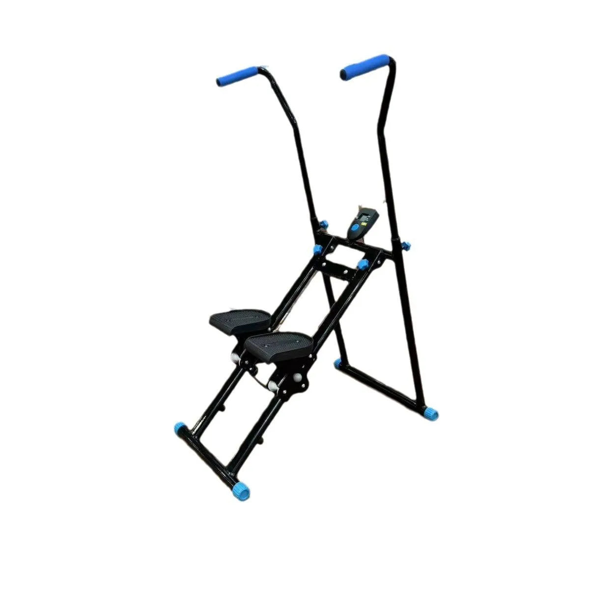 White folding treadmill with integrated climbing bars for home fitness
