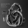 Black and yellow bicycle chain lock with 95cm length showing zinc alloy lock mechanism and steel links.
