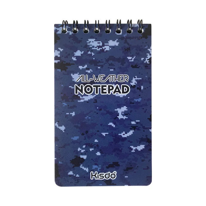 Spiral-bound waterproof office notepad with stone paper pages, shown in camouflage colour option.
