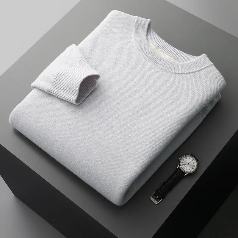 Thickened wool round neck loose casual pullover sweater in Elephant Gray with regular yarn texture