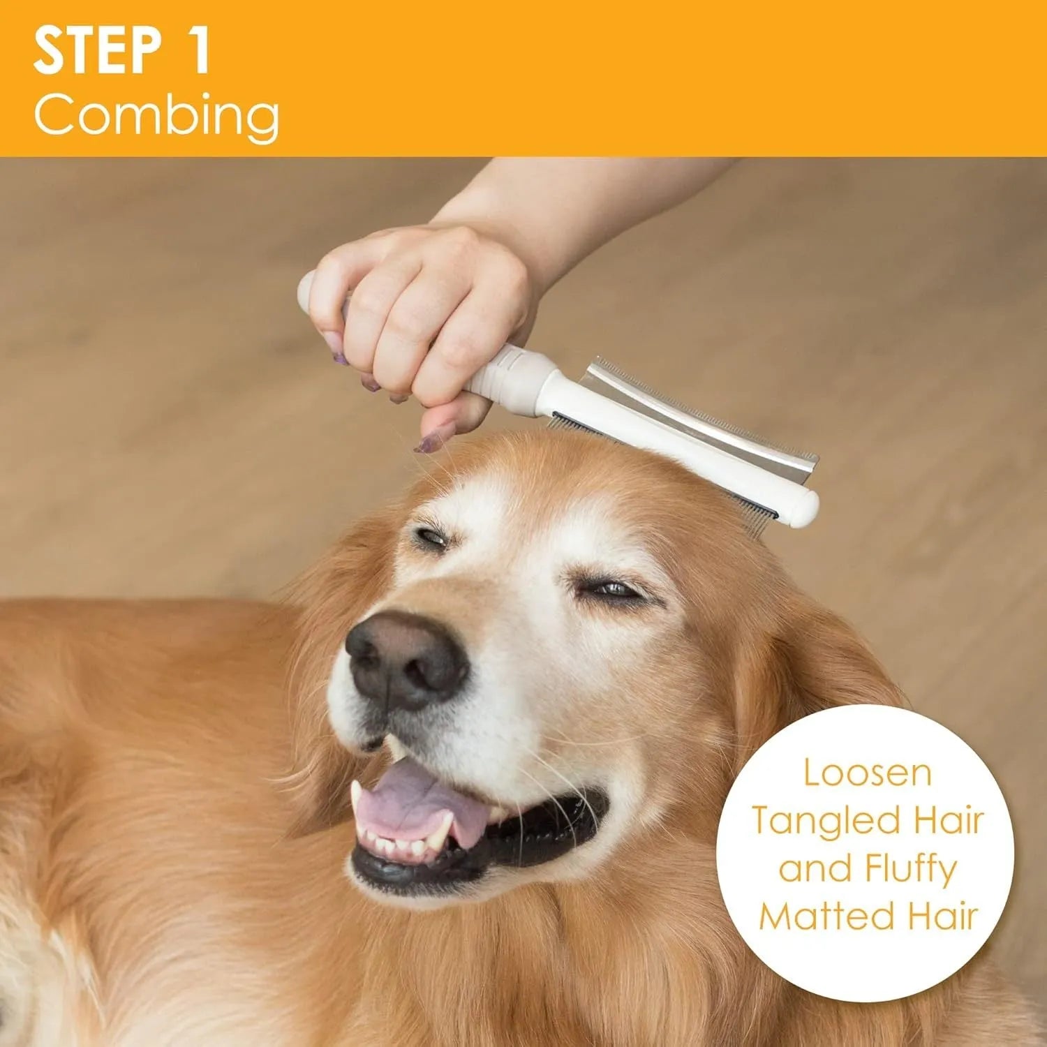 White double-sided pet grooming brush with comb and deshedding blade, featuring an ergonomic handle.
