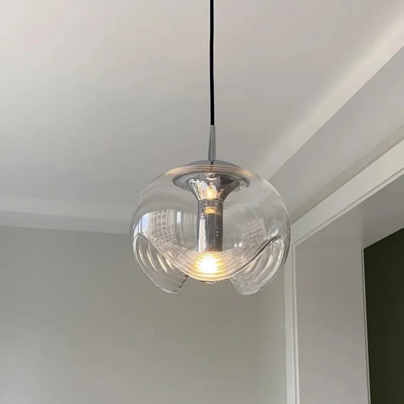 250mm glass chandelier with modern minimalist design in transparent amber or smoky grey light colours