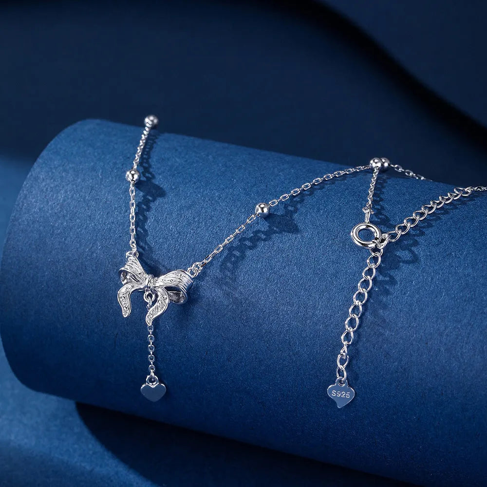 S925 pure silver butterfly heart pendant on adjustable O-ring chain necklace