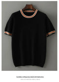 Men's pure wool short sleeve sweater in gray, showing round neck and pullover style.