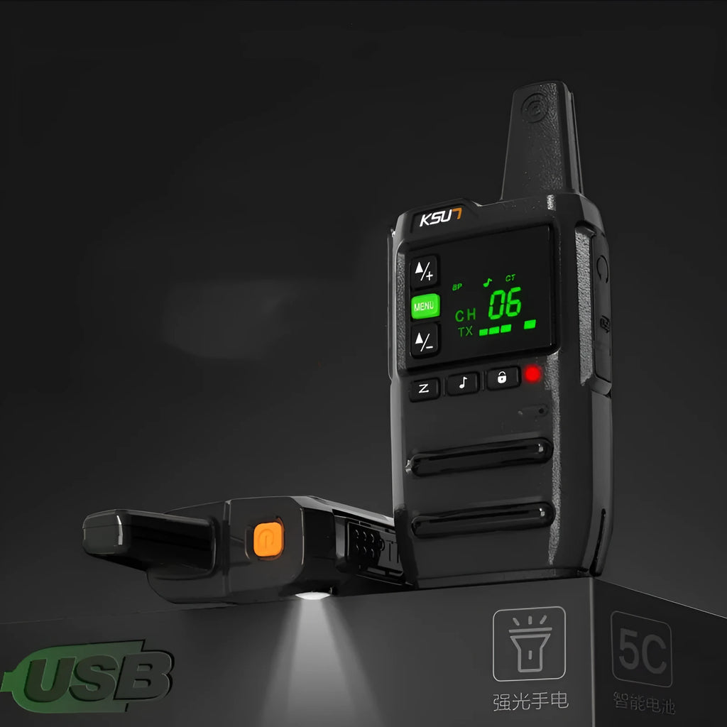 KSU7 civil high-power walkie-talkie in black finish, 5W 400-470MHz UHF, 88x48x18mm