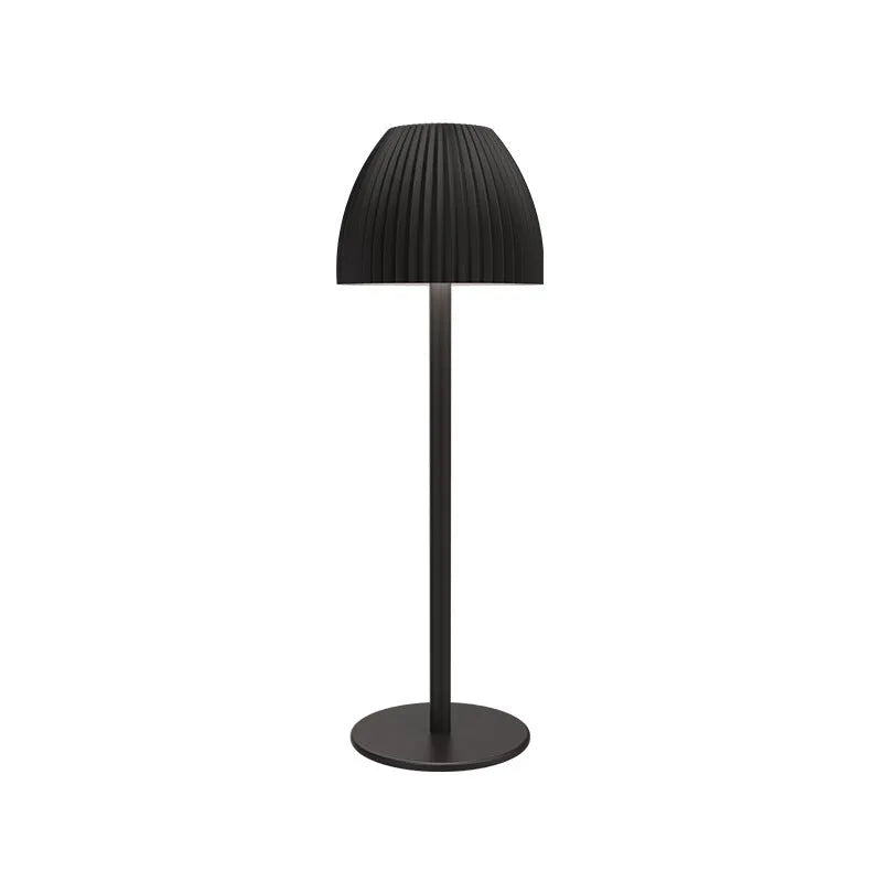 Small modern night lamp with dimming feature in black or white thin round bottom design