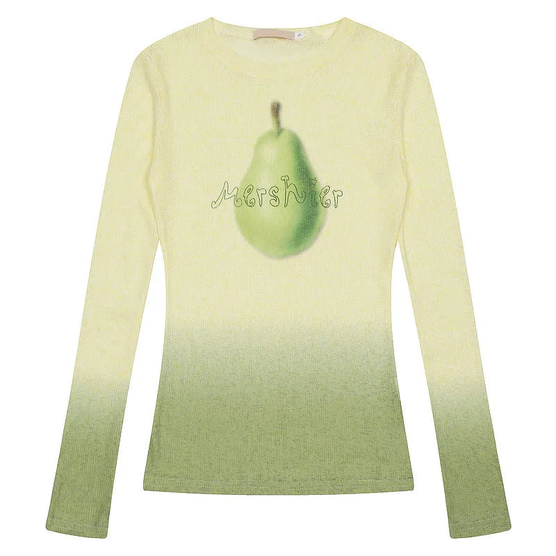 Women's light pink long sleeve T-shirt with a gradient flower print, made from thin polyester.