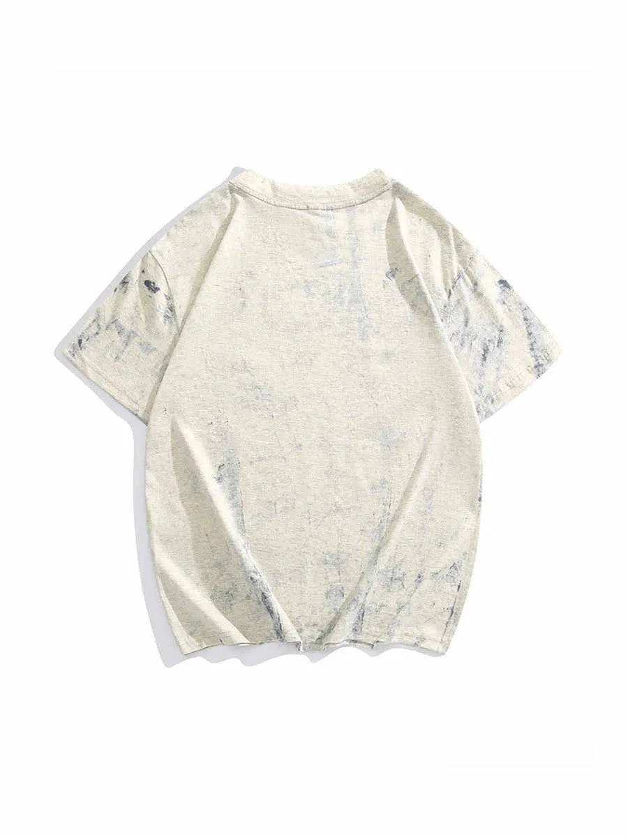 Grey loose fit short sleeve T-shirt with full coverage tie dye paint printing pattern